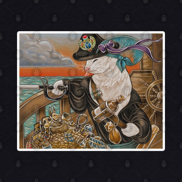 Ferret Pirate and Egyptian Treasure - White Outlined Version by Nat Ewert Art